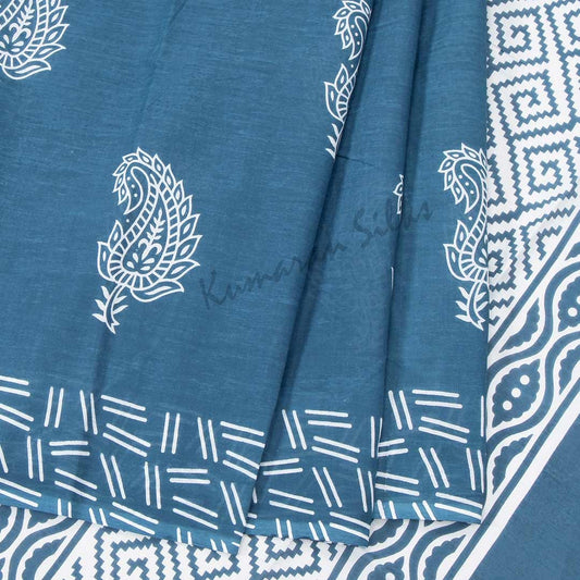 Mul Mul Cotton Greyish Blue Printed Saree