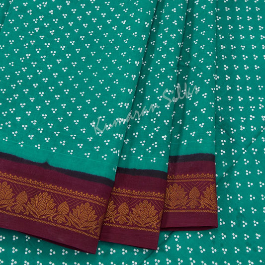 Sungudi Cotton Dark Teal Green Printed Saree Without Blouse