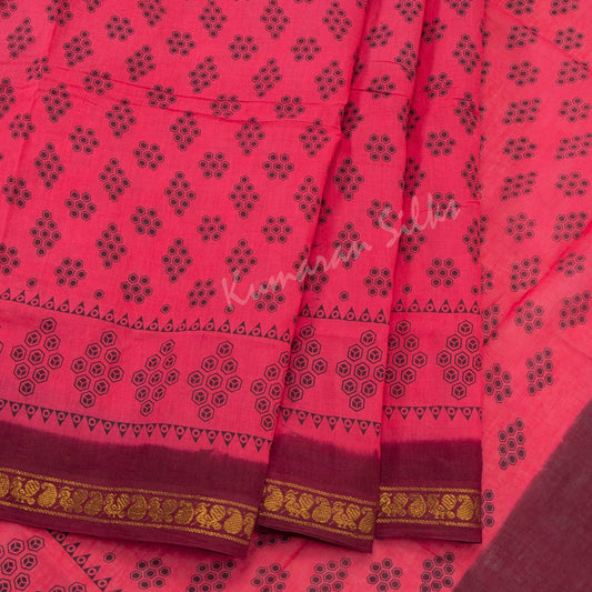 Sungudi Cotton Pink Printed Saree Without Blouse
