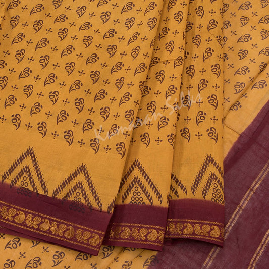 Sungudi Cotton Mustard Printed Saree Without Blouse 05