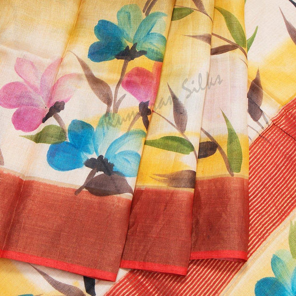 Tussar Multi Colour Printed Saree With Floral Designs Over The Body - Kumaran Silks