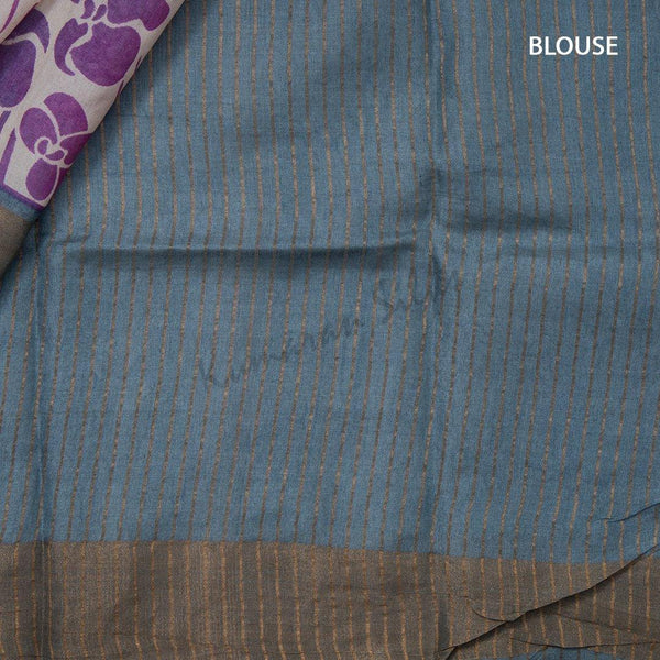 Tussar Cream Printed Saree With Floral Designs Over The Body - Kumaran Silks