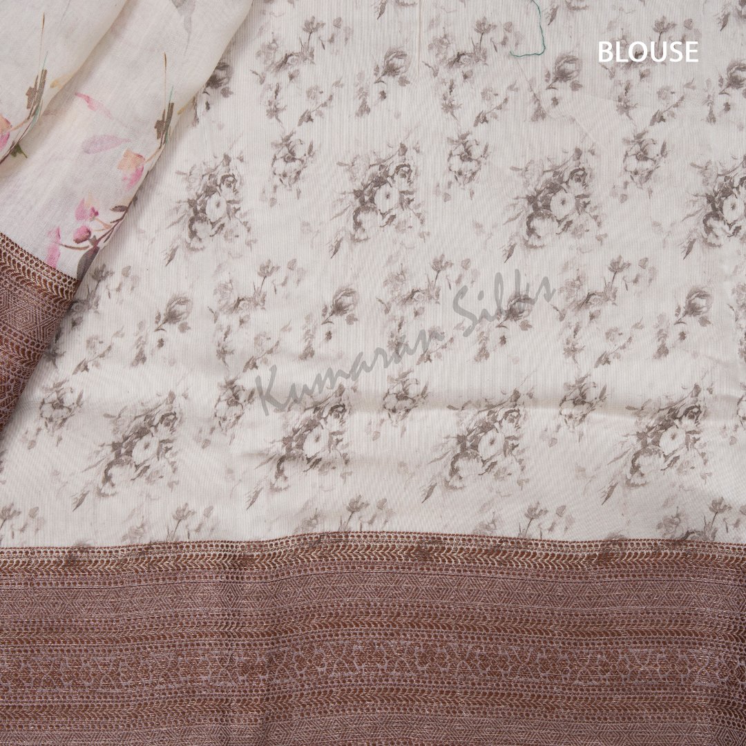 Tussar Cream Printed Saree With Floral Designs Over The Body 02