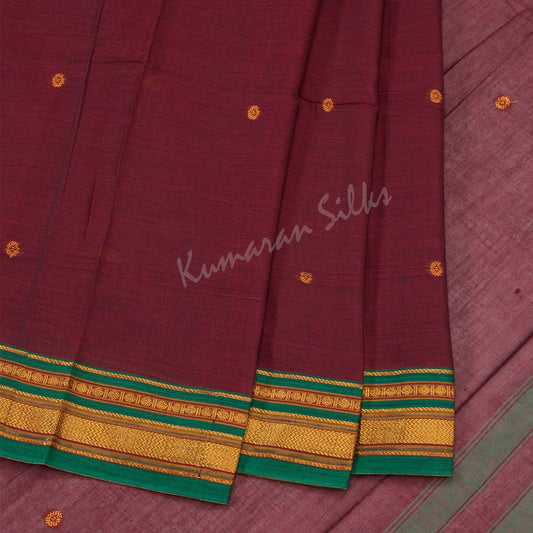 Dharwad Cotton Maroon Saree With Small Buttas On The Body