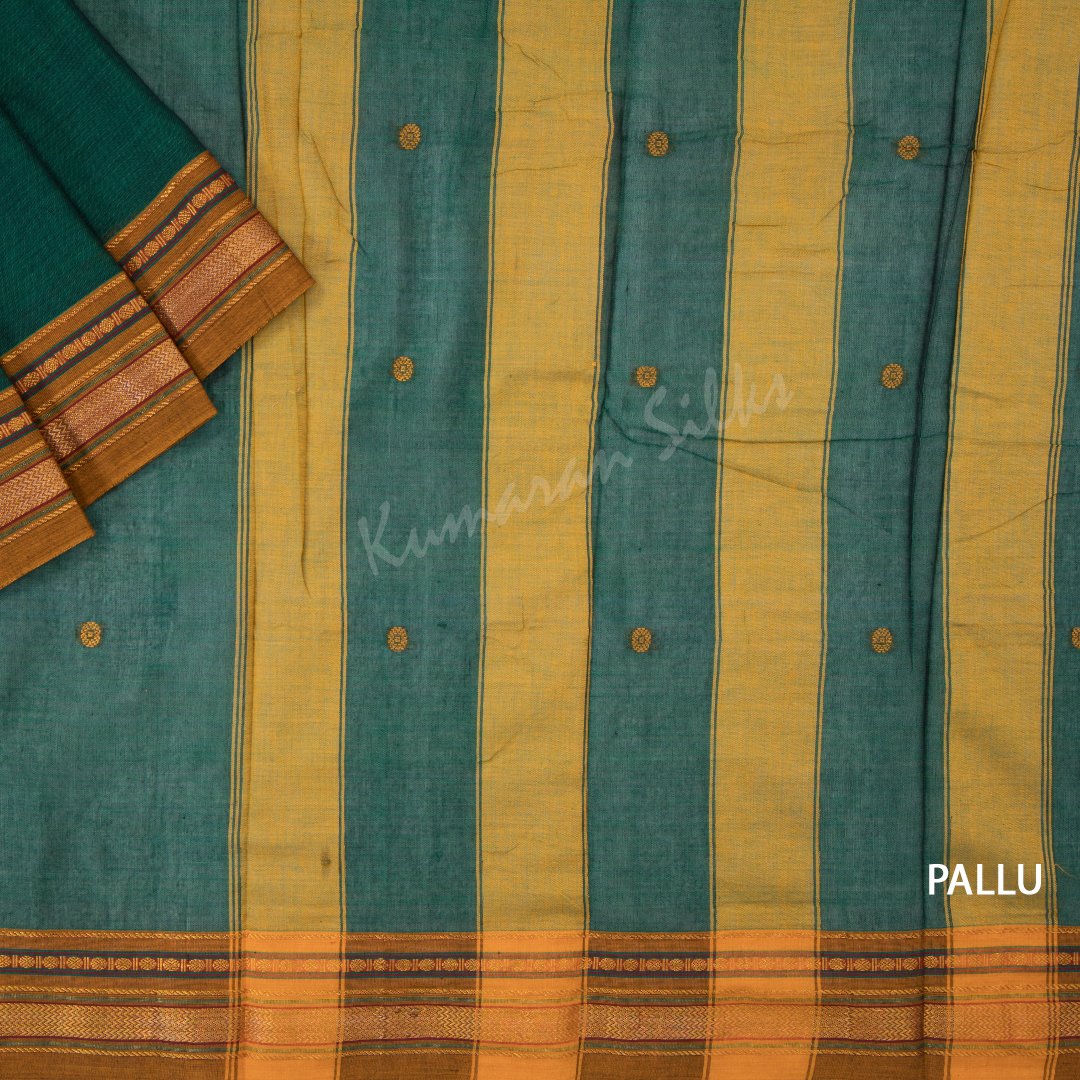 Dharwad Cotton Dark Green Saree With Small Buttas On The Body
