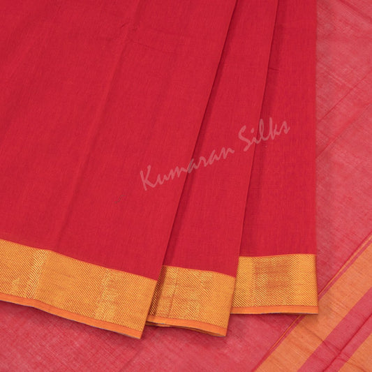 Dharwad Cotton Red Plain Saree Without Blouse