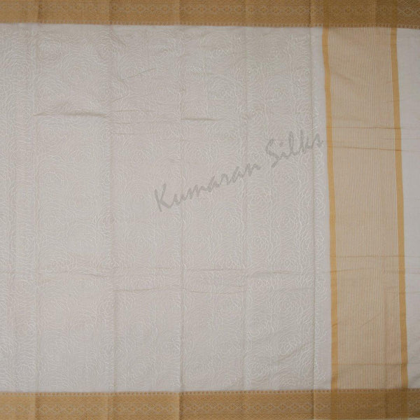 Semi Linen Cream Embroidered Saree With Floral Design On The Body - Kumaran Silks