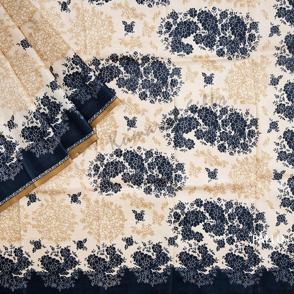 Pure Silk Printed Cream Saree 02 - Kumaran Silks