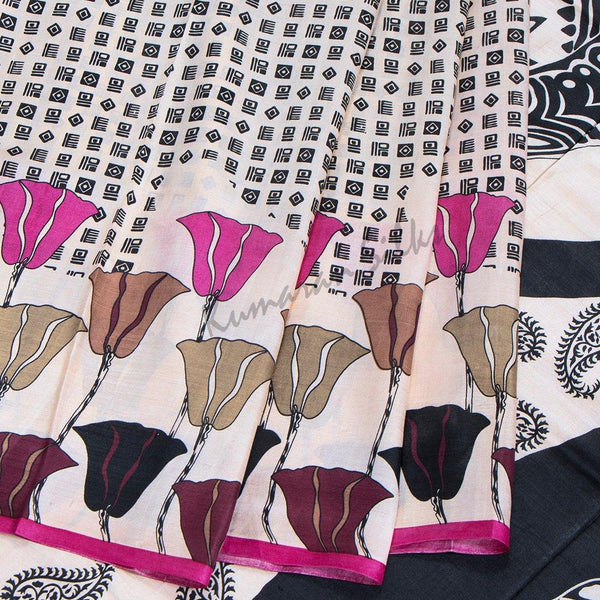 Pure Silk Printed Cream Saree 04 - Kumaran Silks