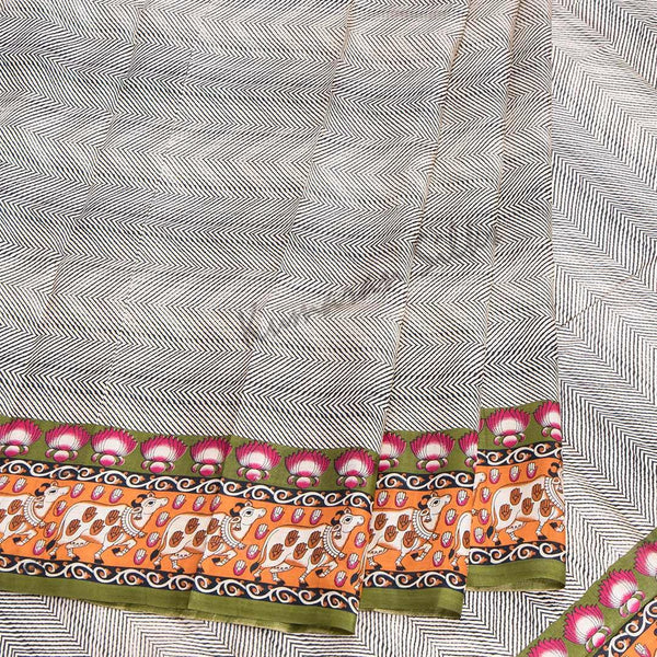 Pure Silk Printed Cream Saree 06 - Kumaran Silks