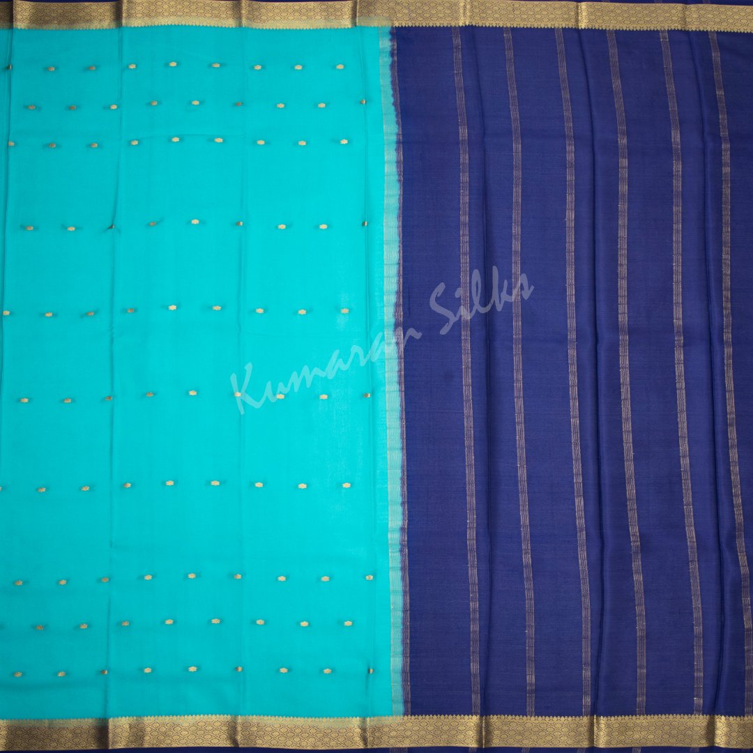 Turquoise Pure Mysore Crepe Silk Saree