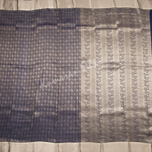 Navy Blue Pure Mysore Crepe Silk Saree 03 - Kumaran Silks