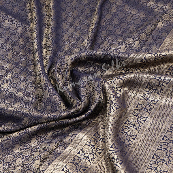 Navy Blue Pure Mysore Crepe Silk Saree 03 - Kumaran Silks