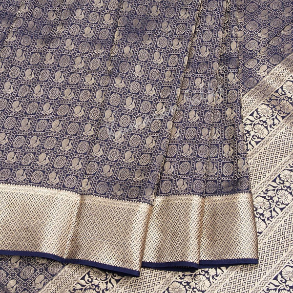Navy Blue Pure Mysore Crepe Silk Saree 03 - Kumaran Silks