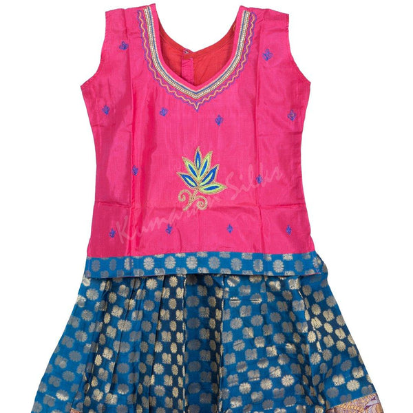 Pure Silk Rose Pink 6 Years Baby Pavada Set - Kumaran Silks