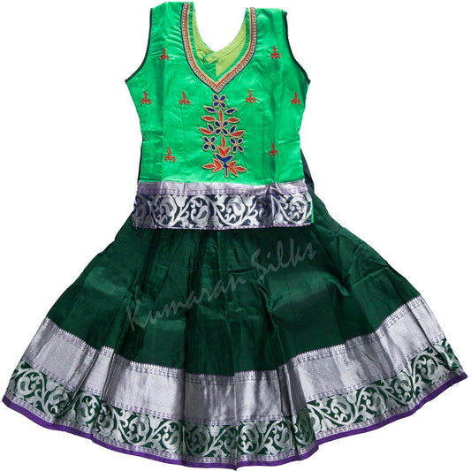Pure Silk Parrot Green 0 Year Baby Pavada Set