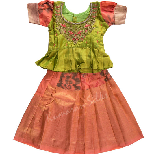 Pure Silk Lime Green 1 Year Baby Pavada Set