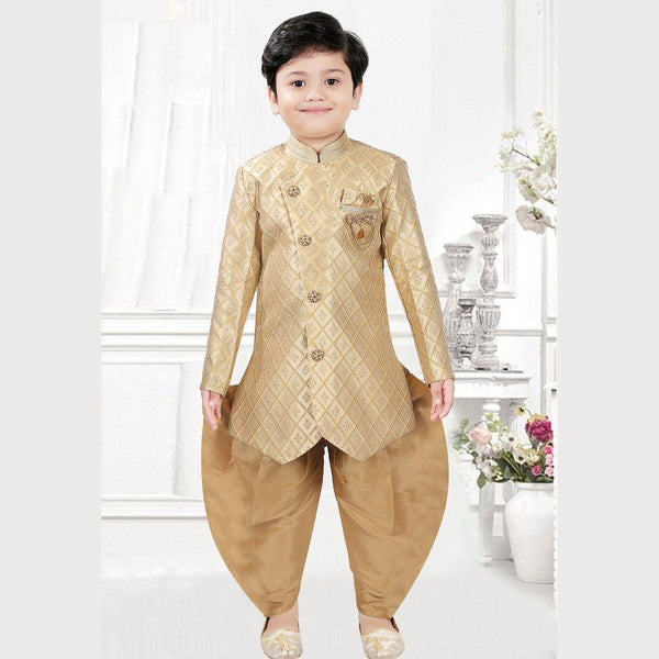 Raw Silk Golden Brown Sherwani Set - Kumaran Silks