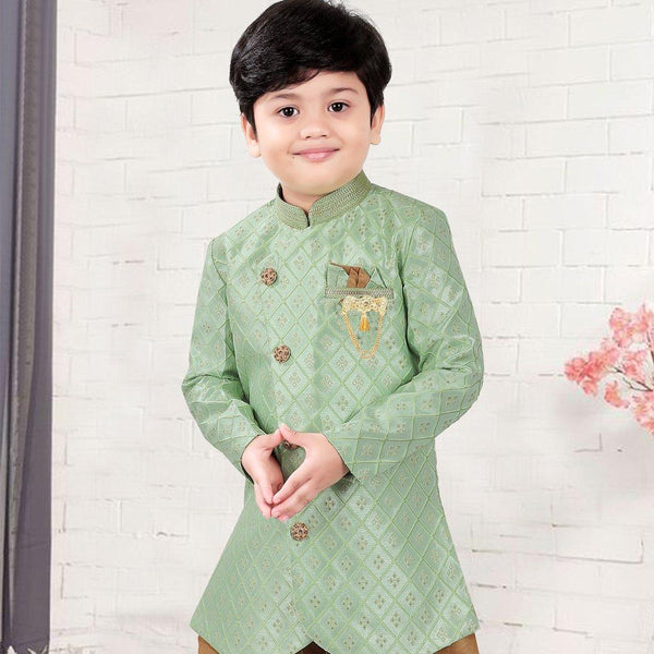Raw Silk Pista Green Sherwani Set - Kumaran Silks