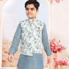 Raw Silk Greyish Blue Sherwani Set - Kumaran Silks