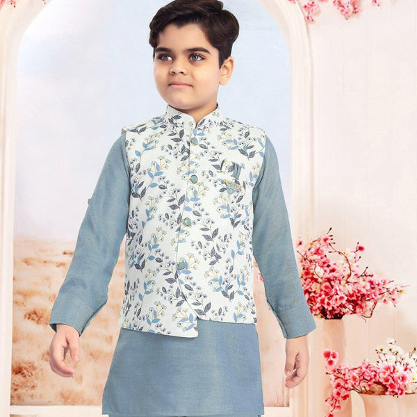 Raw Silk Greyish Blue Sherwani Set - Kumaran Silks