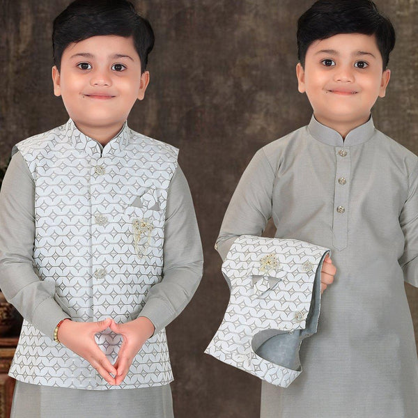 Raw Silk Grey Sherwani Set - Kumaran Silks