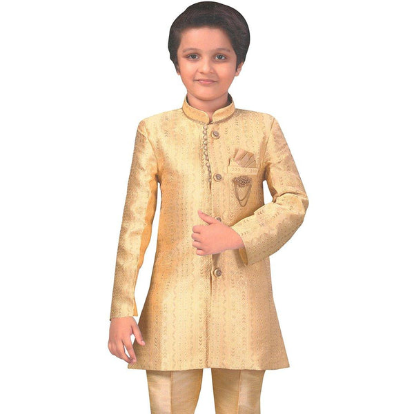 Raw Silk Gold Sherwani Set - Kumaran Silks