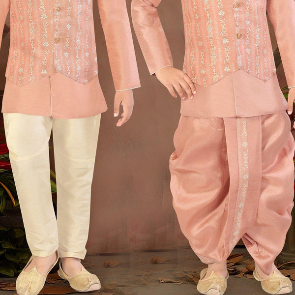 Raw Silk Peach Sherwani Set - Kumaran Silks