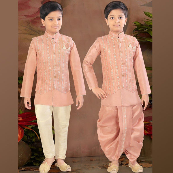 Raw Silk Peach Sherwani Set - Kumaran Silks