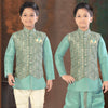 Raw Silk Turquoise Sherwani Set - Kumaran Silks