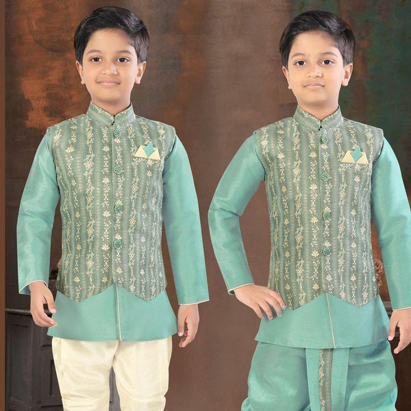 Raw Silk Turquoise Sherwani Set - Kumaran Silks