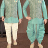 Raw Silk Turquoise Sherwani Set - Kumaran Silks