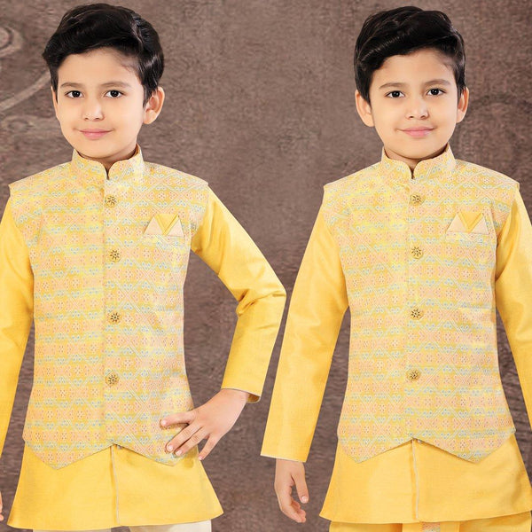 Raw Silk Yellow Sherwani Set - Kumaran Silks