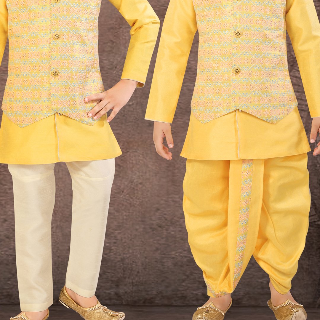 Raw Silk Yellow Sherwani Set