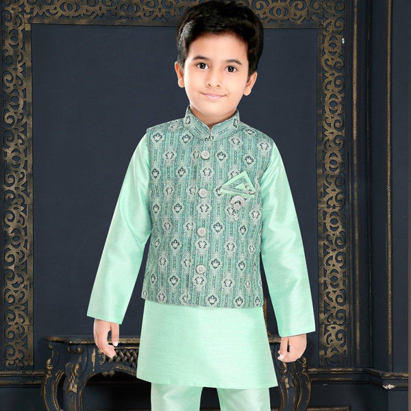 Raw Silk Light Green Sherwani Set 02 - Kumaran Silks