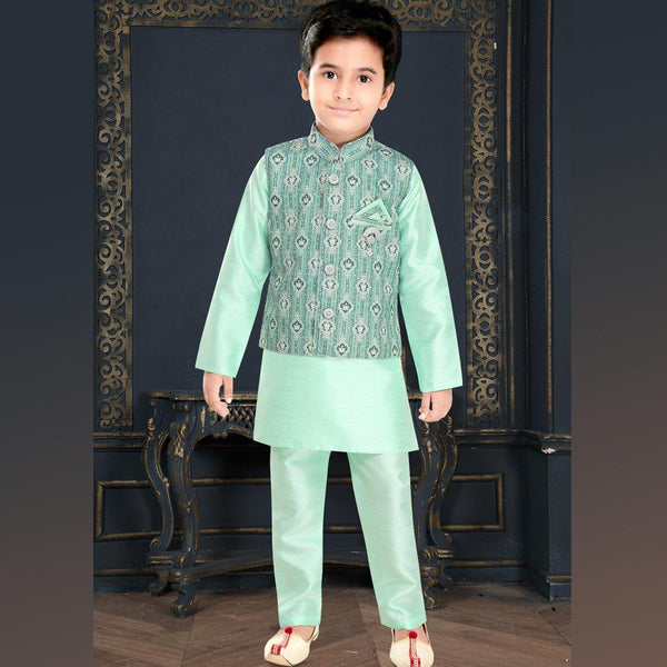 Raw Silk Light Green Sherwani Set 02 - Kumaran Silks