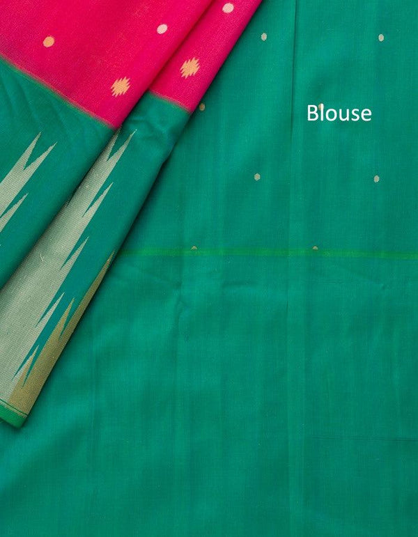 Pink Banarasi Silk Saree With Silver And Temple Gold Zari Border - Kumaran Silks