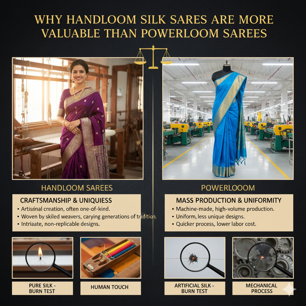 Why Handloom Silk Sarees Are More Valuable Than Powerloom Sarees