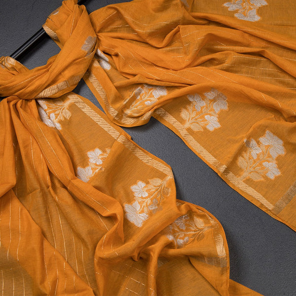 Mul Cotton Mango Yellow Unstitched Salwar Material With Dupatta