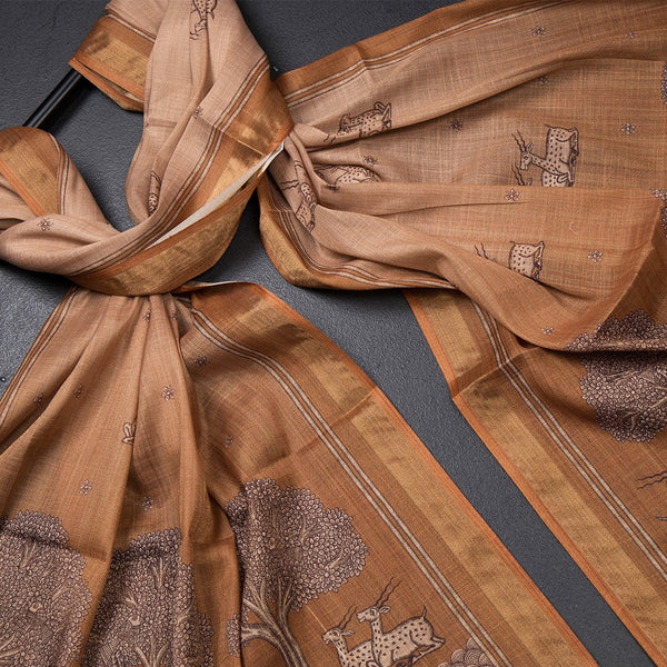 Mul Cotton Golden Brown Unstitched Salwar Material With Dupatta