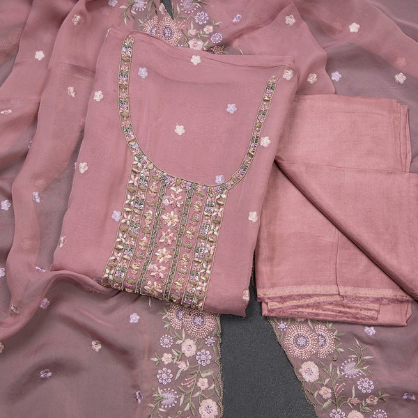 Mul Cotton Onion Pink Unstitched Salwar Material With Dupatta 02