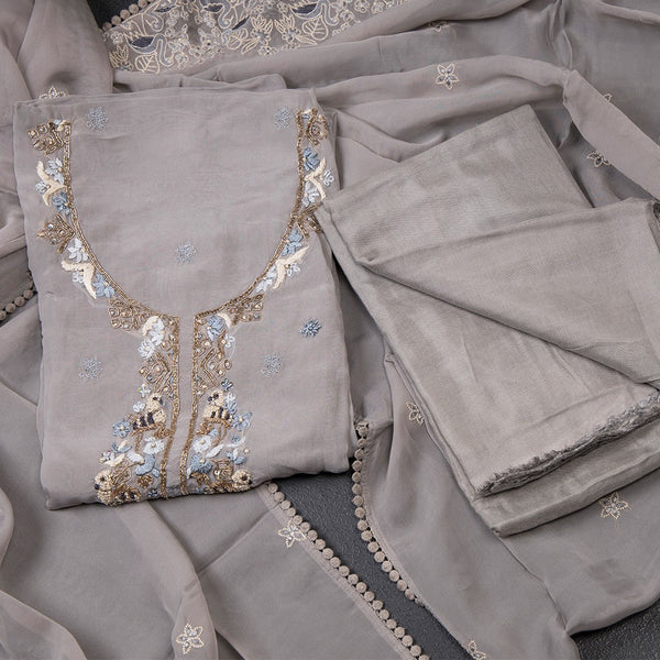 Mul Cotton Grey Unstitched Salwar Material With Dupatta 02