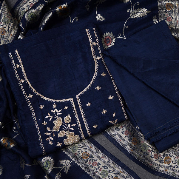 Mul Cotton Dark Blue Unstitched Salwar Material With Dupatta