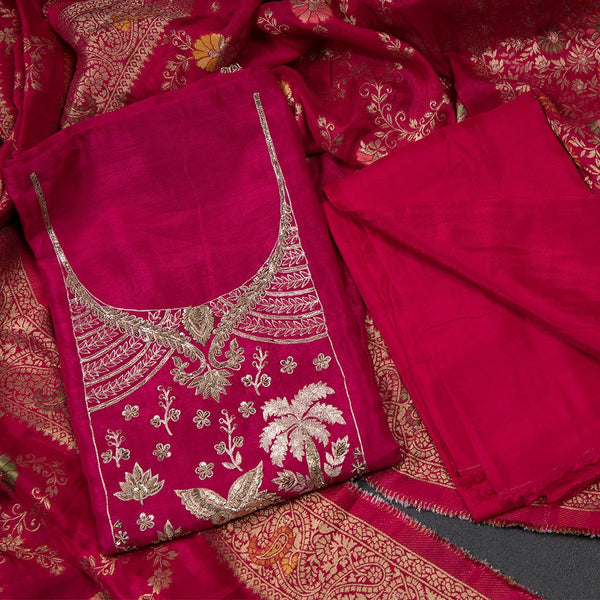 Mul Cotton Magenta Pink Unstitched Salwar Material With Dupatta