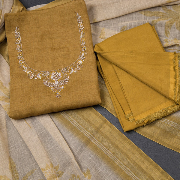 Mul Cotton Golden Brown Unstitched Salwar Material With Dupatta 02
