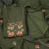 Mul Cotton Dark Olive Green Unstitched Salwar Material With Dupatta