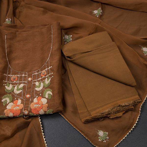 Mul Cotton Cinnamon Brown Unstitched Salwar Material With Dupatta