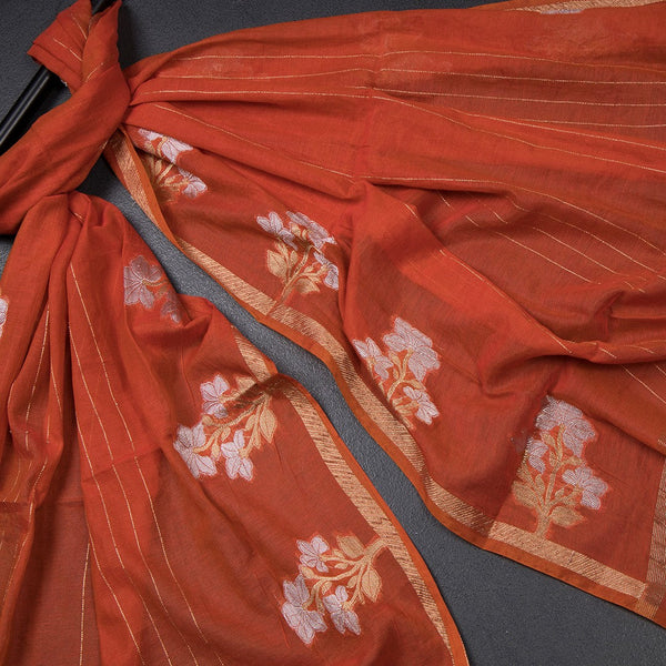 Mul Cotton Fanta Orange Unstitched Salwar Material With Dupatta