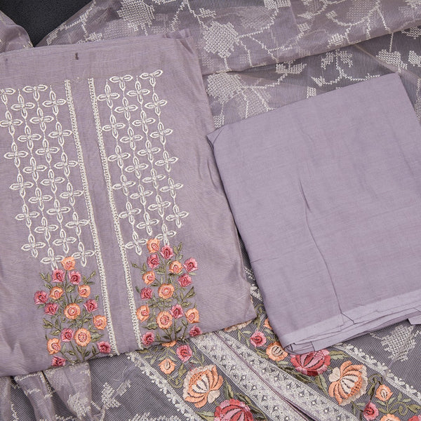 Mul Chanderi Lavender Unstitched Salwar Material With Dupatta
