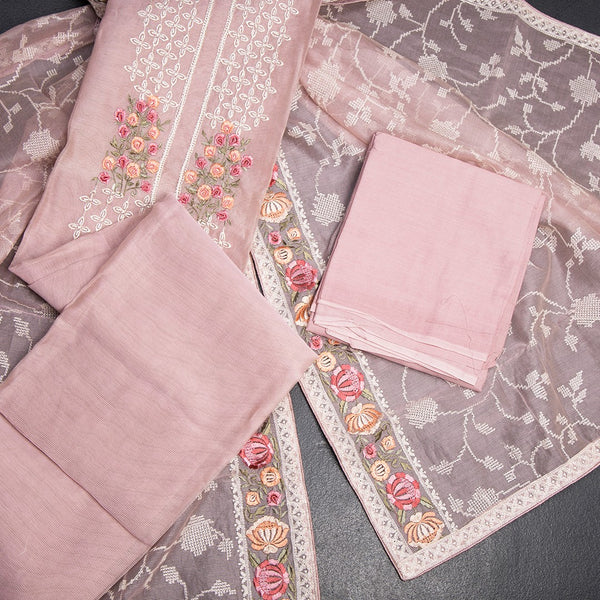 Mul Chanderi Onion Pink Unstitched Salwar Material With Dupatta 04